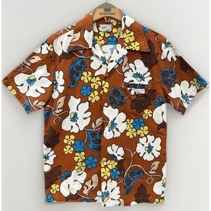 Vintage Kolekole Hawaiian Shirt Floral Brown Large Made In Hawaii  22" Pit-Pit
